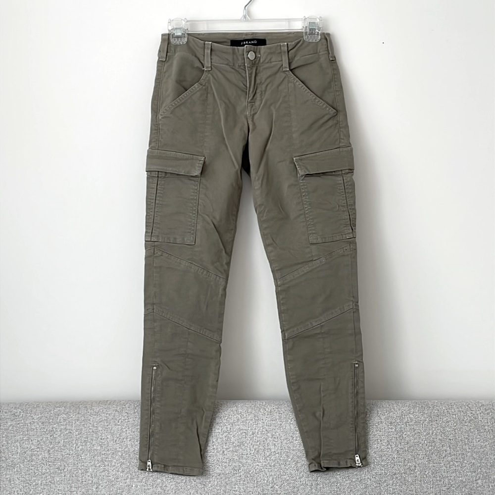 J Brand Skinny Cargo Cropped Houlihan Size 24 Green/Grey Wash with Ankle Zip